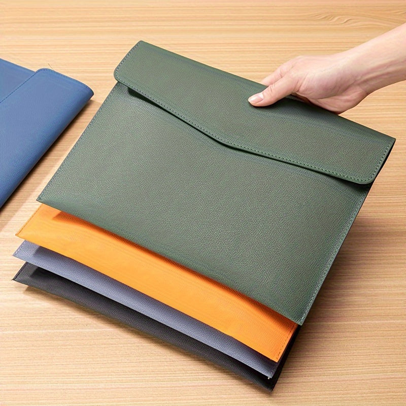 Waterproof PU A4 document bag with large capacity, ideal for business and office use.