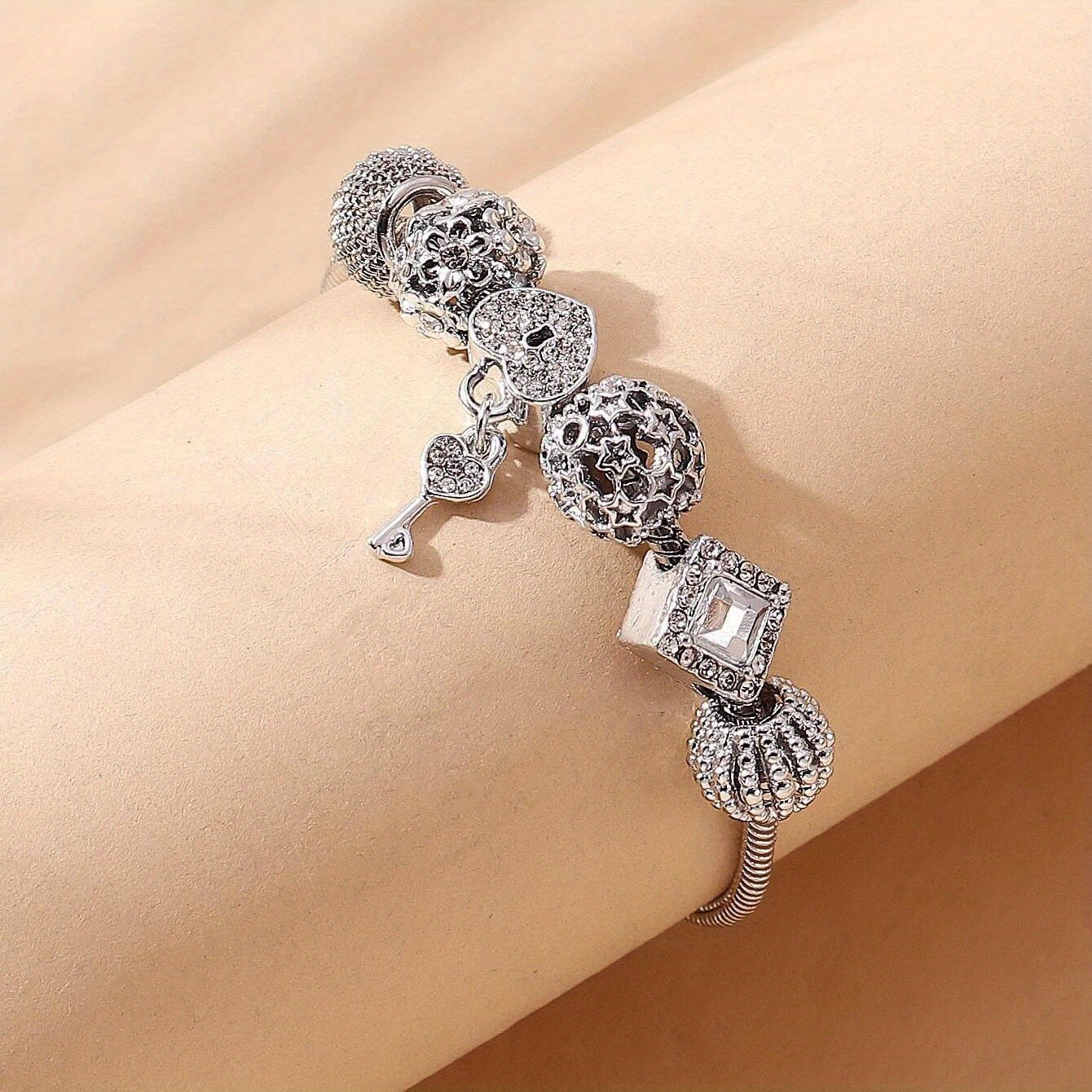 Bohemian-style Women's Fashion Bracelet with Love Beads and Rhinestones, Perfect for Banquets and Parties.