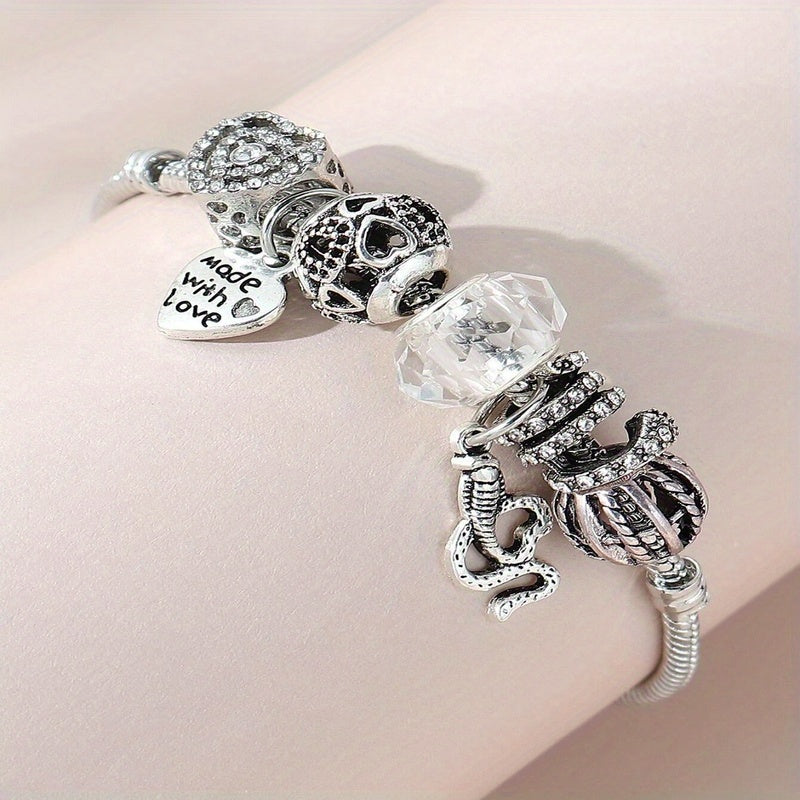 Bohemian-style Women's Fashion Bracelet with Love Beads and Rhinestones, Perfect for Banquets and Parties.