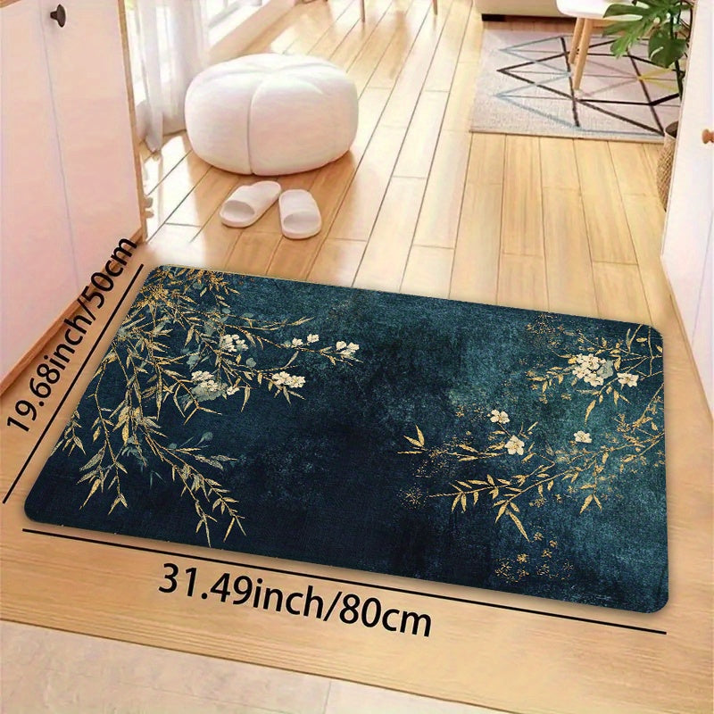 Elegant Rectangular Entryway Rug with Floral and Branch Design, 8mm Thick - Machine Washable, Perfect for Living Room, Bedroom, Kitchen, and Bathroom - Multiple Sizes Available