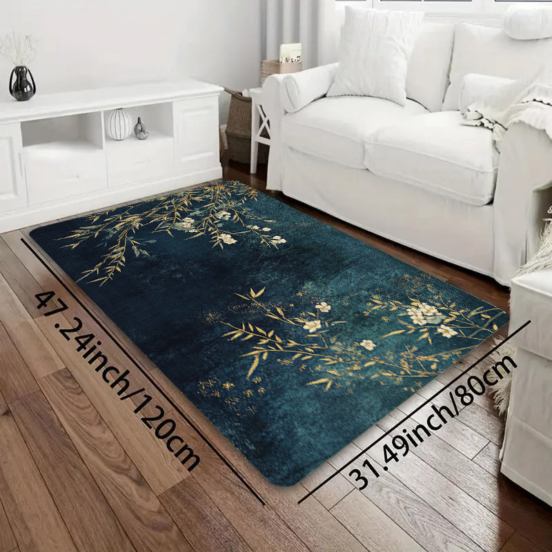 Elegant Rectangular Entryway Rug with Floral and Branch Design, 8mm Thick - Machine Washable, Perfect for Living Room, Bedroom, Kitchen, and Bathroom - Multiple Sizes Available