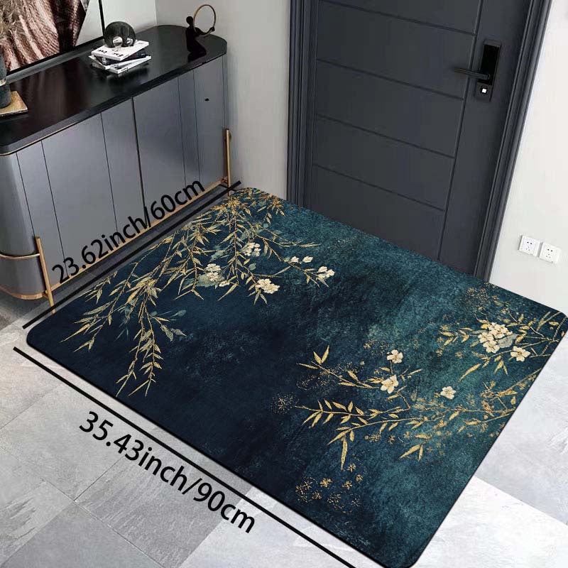 Elegant Rectangular Entryway Rug with Floral and Branch Design, 8mm Thick - Machine Washable, Perfect for Living Room, Bedroom, Kitchen, and Bathroom - Multiple Sizes Available