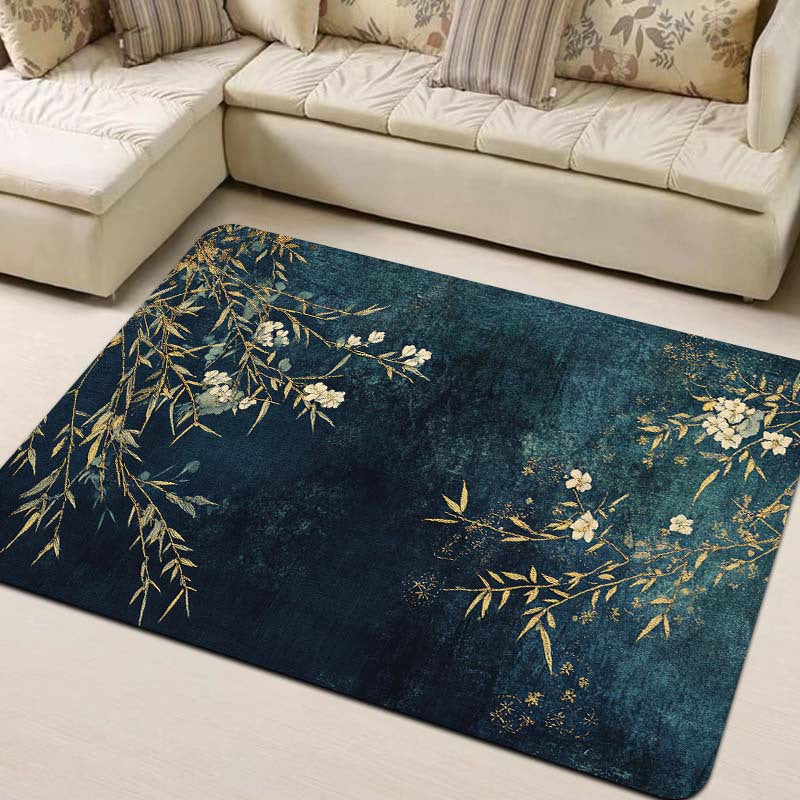 Elegant Rectangular Entryway Rug with Floral and Branch Design, 8mm Thick - Machine Washable, Perfect for Living Room, Bedroom, Kitchen, and Bathroom - Multiple Sizes Available