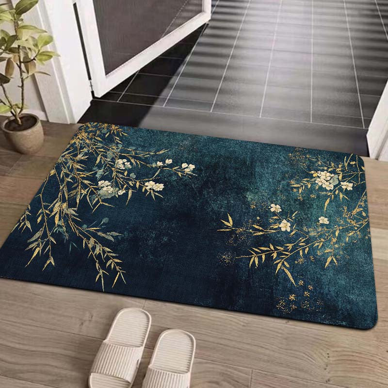 Elegant Rectangular Entryway Rug with Floral and Branch Design, 8mm Thick - Machine Washable, Perfect for Living Room, Bedroom, Kitchen, and Bathroom - Multiple Sizes Available