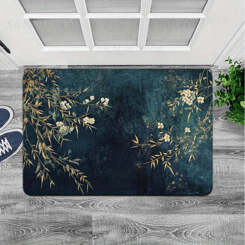 Elegant Rectangular Entryway Rug with Floral and Branch Design, 8mm Thick - Machine Washable, Perfect for Living Room, Bedroom, Kitchen, and Bathroom - Multiple Sizes Available