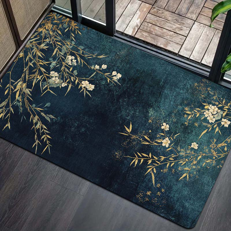 Elegant Rectangular Entryway Rug with Floral and Branch Design, 8mm Thick - Machine Washable, Perfect for Living Room, Bedroom, Kitchen, and Bathroom - Multiple Sizes Available