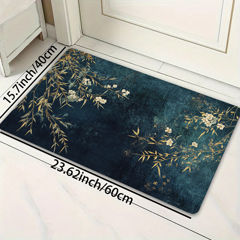 Elegant Rectangular Entryway Rug with Floral and Branch Design, 8mm Thick - Machine Washable, Perfect for Living Room, Bedroom, Kitchen, and Bathroom - Multiple Sizes Available