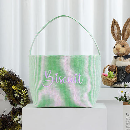 Custom Easter Bunny Basket Tote Bag with Embroidery - Durable Polyester Material, Fixed Shoulder Strap, Foldable and Easy to Wipe Clean, Ideal for All Occasions - Perfect for Halloween, Christmas, and other festivities.