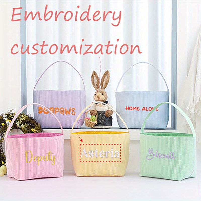 Custom Easter Bunny Basket Tote Bag with Embroidery - Durable Polyester Material, Fixed Shoulder Strap, Foldable and Easy to Wipe Clean, Ideal for All Occasions - Perfect for Halloween, Christmas, and other festivities.