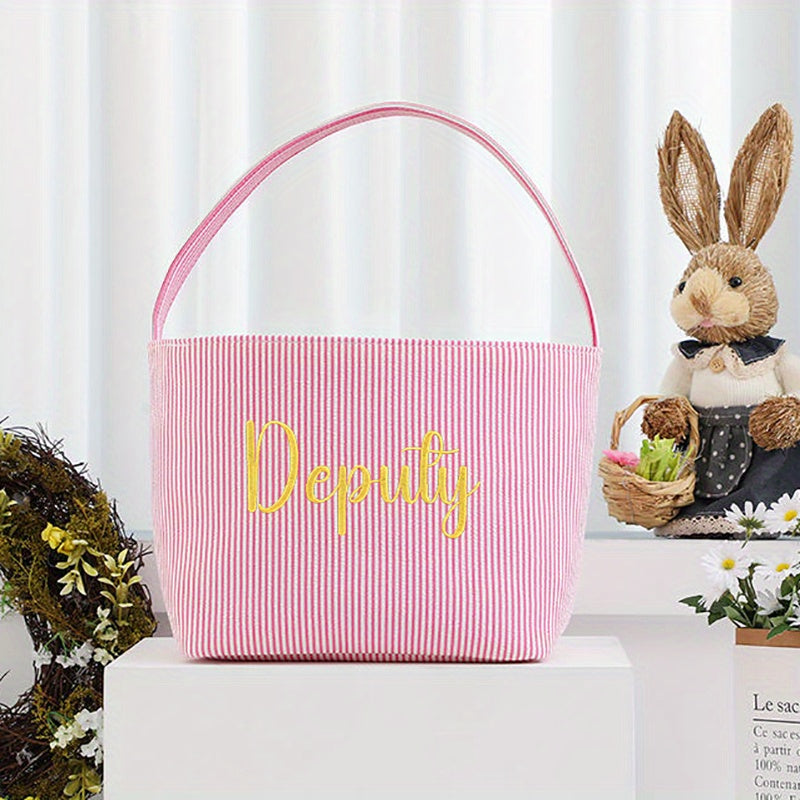 Custom Easter Bunny Basket Tote Bag with Embroidery - Durable Polyester Material, Fixed Shoulder Strap, Foldable and Easy to Wipe Clean, Ideal for All Occasions - Perfect for Halloween, Christmas, and other festivities.