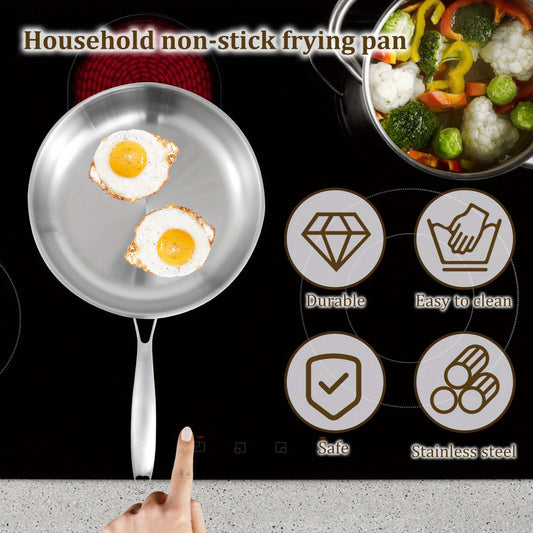 Professional-grade stainless steel frying pan with detachable handle, designed for safe and even heating. Ideal for home cooking, this versatile pan is perfect for any chef's kitchen. Includes a set of stainless steel pans for all your cooking needs.