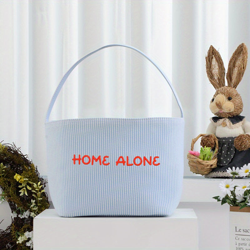 Easter Bunny Basket - Kids' Candy Tote with Bubble Gauze, Collapsible Canvas Bag for Halloween & Christmas