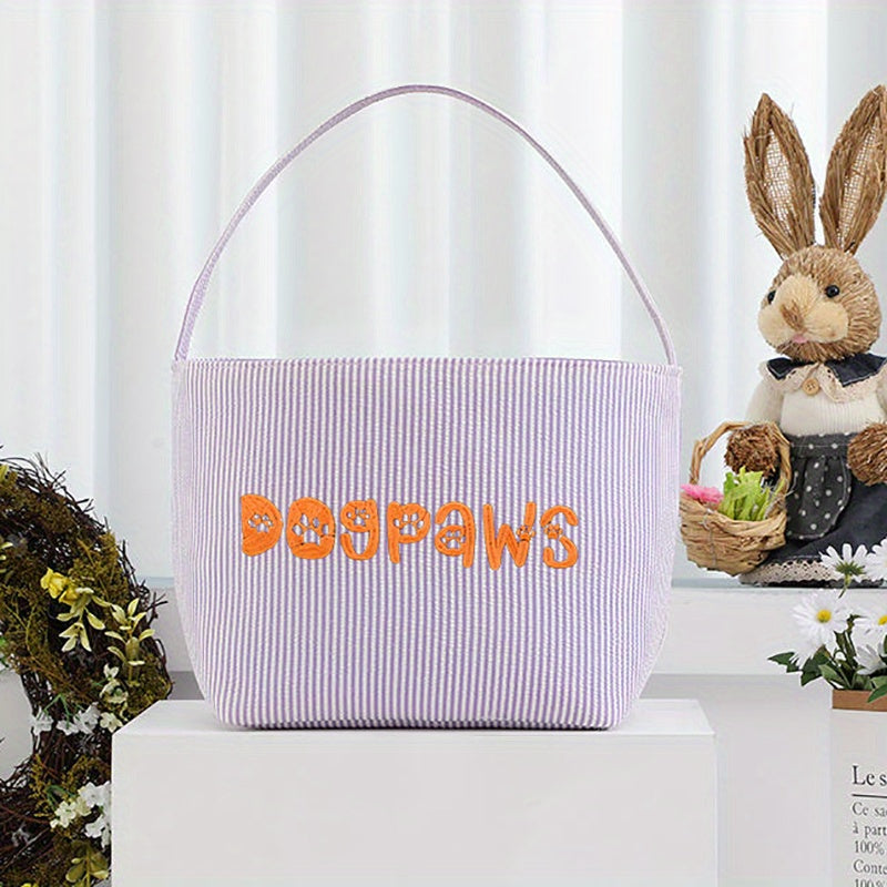 Easter Bunny Basket - Kids' Candy Tote with Bubble Gauze, Collapsible Canvas Bag for Halloween & Christmas