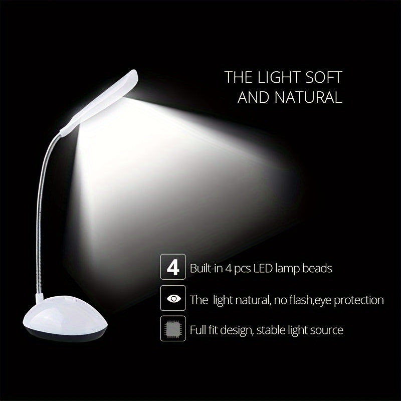 Portable LED desk lamp with 4 color options for eye protection and reading, powered by battery (battery not included).