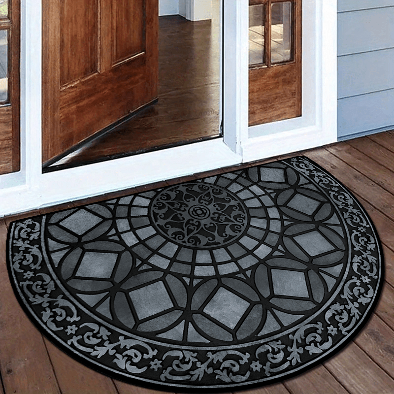 High-Quality Crystal Velvet Luxury Semicircle Welcome Mat with Non-Slip Dot Plastic Bottom - Thick and Retro Style Home Decor for Door, Bedroom, or Balcony Carpet