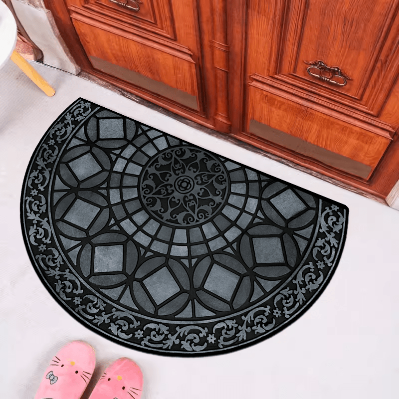 High-Quality Crystal Velvet Luxury Semicircle Welcome Mat with Non-Slip Dot Plastic Bottom - Thick and Retro Style Home Decor for Door, Bedroom, or Balcony Carpet