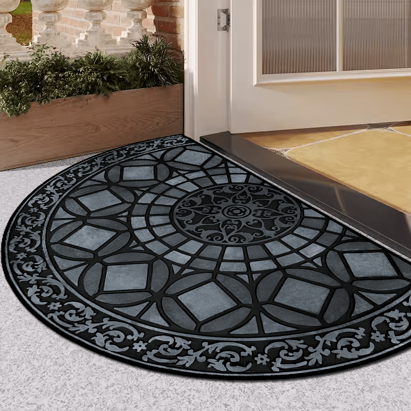 High-Quality Crystal Velvet Luxury Semicircle Welcome Mat with Non-Slip Dot Plastic Bottom - Thick and Retro Style Home Decor for Door, Bedroom, or Balcony Carpet