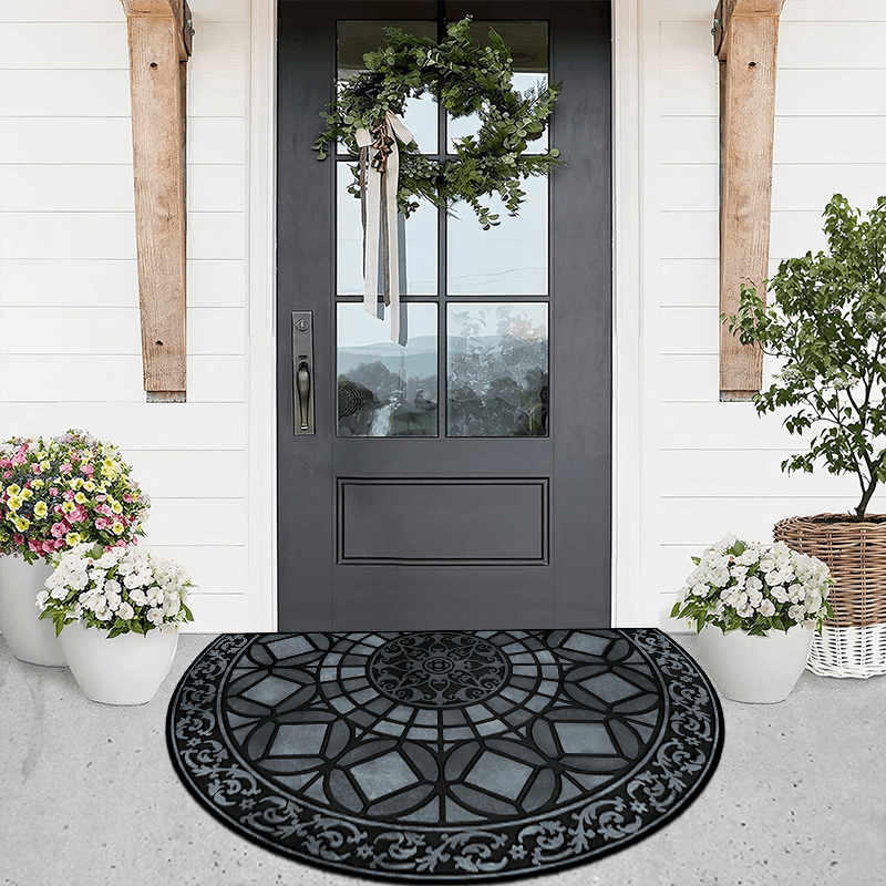 High-Quality Crystal Velvet Luxury Semicircle Welcome Mat with Non-Slip Dot Plastic Bottom - Thick and Retro Style Home Decor for Door, Bedroom, or Balcony Carpet