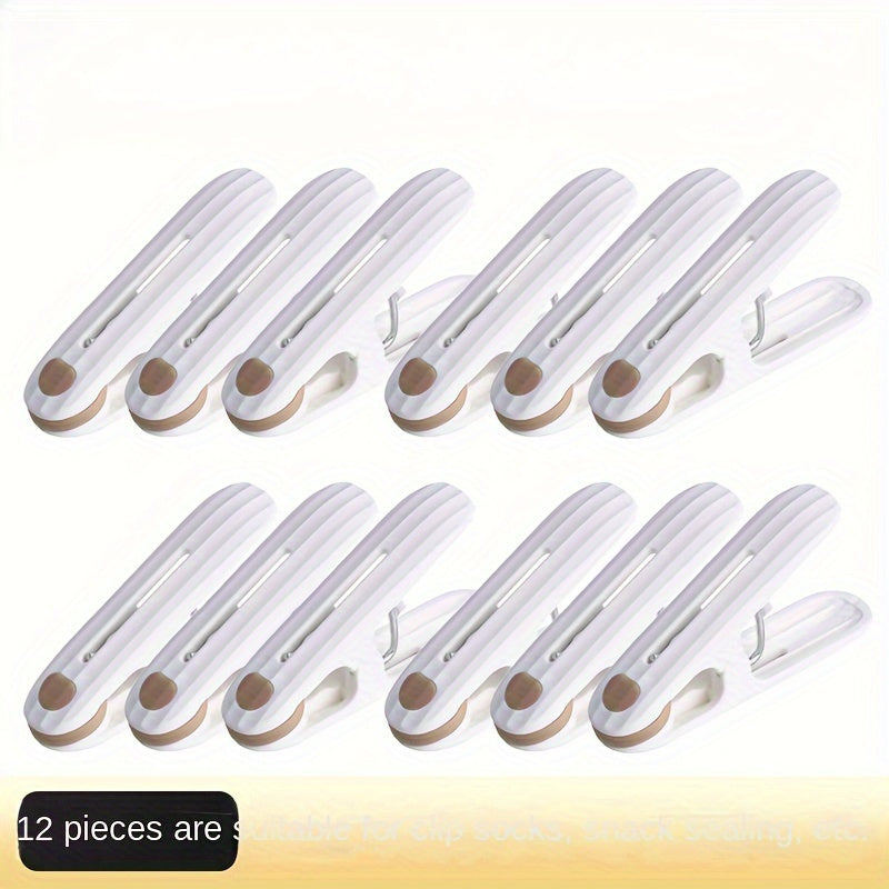 Pack of 12 Windproof Clothespins featuring a Soft Grip, Plastic Laundry Clips, High Clamping Force, Non-Slip Clothing Pegs, and Thickened Metal Spring for securing Socks, Sheets, and Garments.