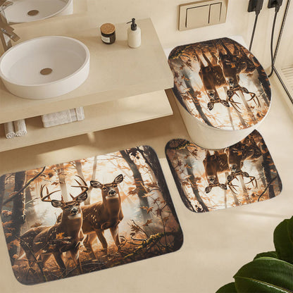 Deer pattern shower curtain set with 12 hooks, non-slip mats, and home decor, 180.34*180.34cm.