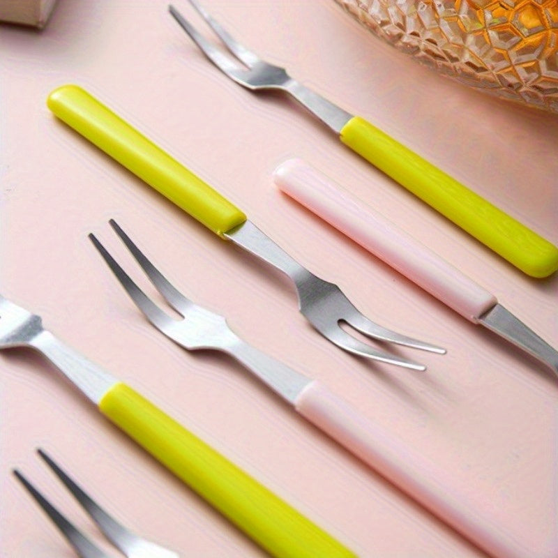 Set of 10 stainless steel fruit forks for enjoying fruit, cake, mooncake, dessert, or corn