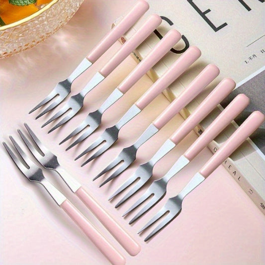 Set of 10 stainless steel fruit forks for enjoying fruit, cake, mooncake, dessert, or corn