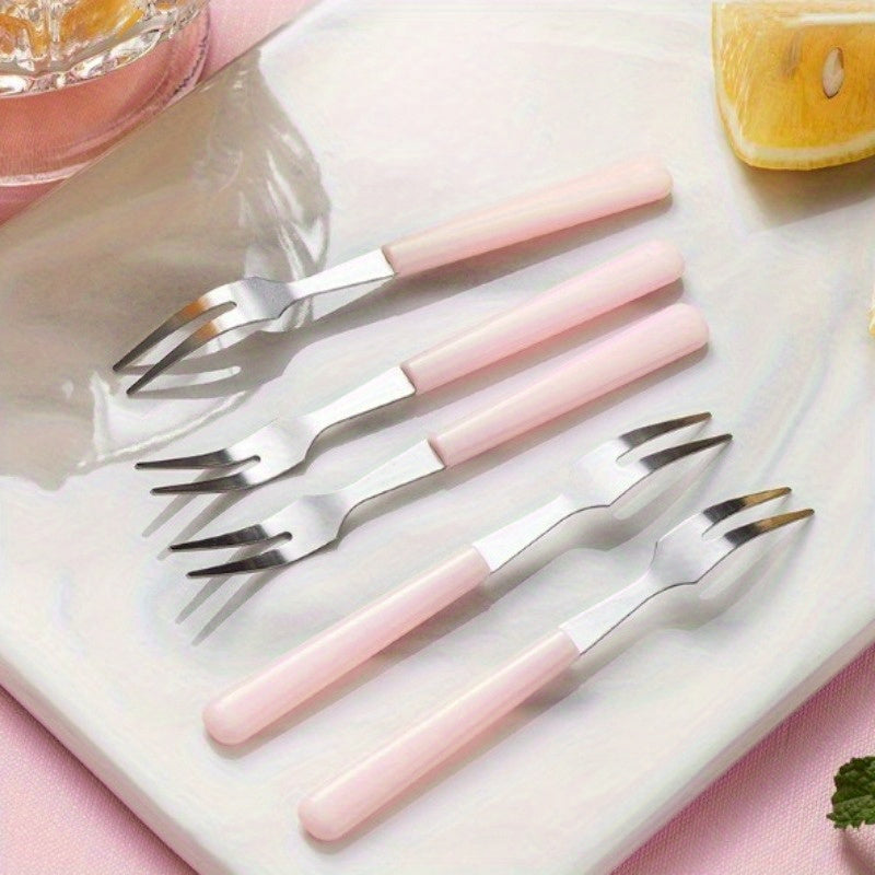 Set of 10 stainless steel fruit forks for enjoying fruit, cake, mooncake, dessert, or corn