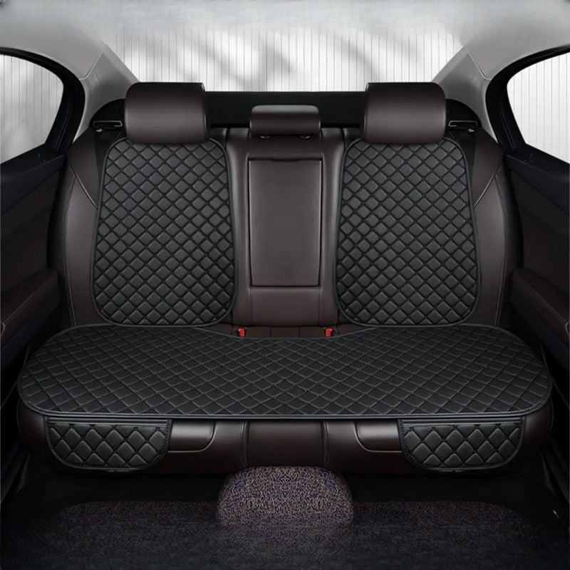 Luxury PU leather car seat cushion set with diamond embroidery, non-slip design for all seasons. Full set includes 7 pieces.