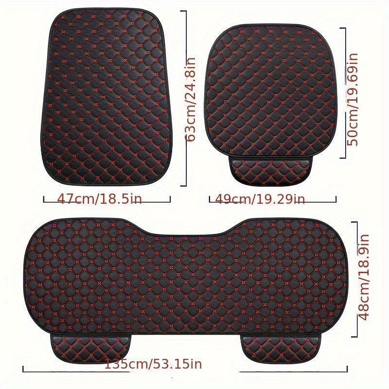 Luxury PU leather car seat cushion set with diamond embroidery, non-slip design for all seasons. Full set includes 7 pieces.