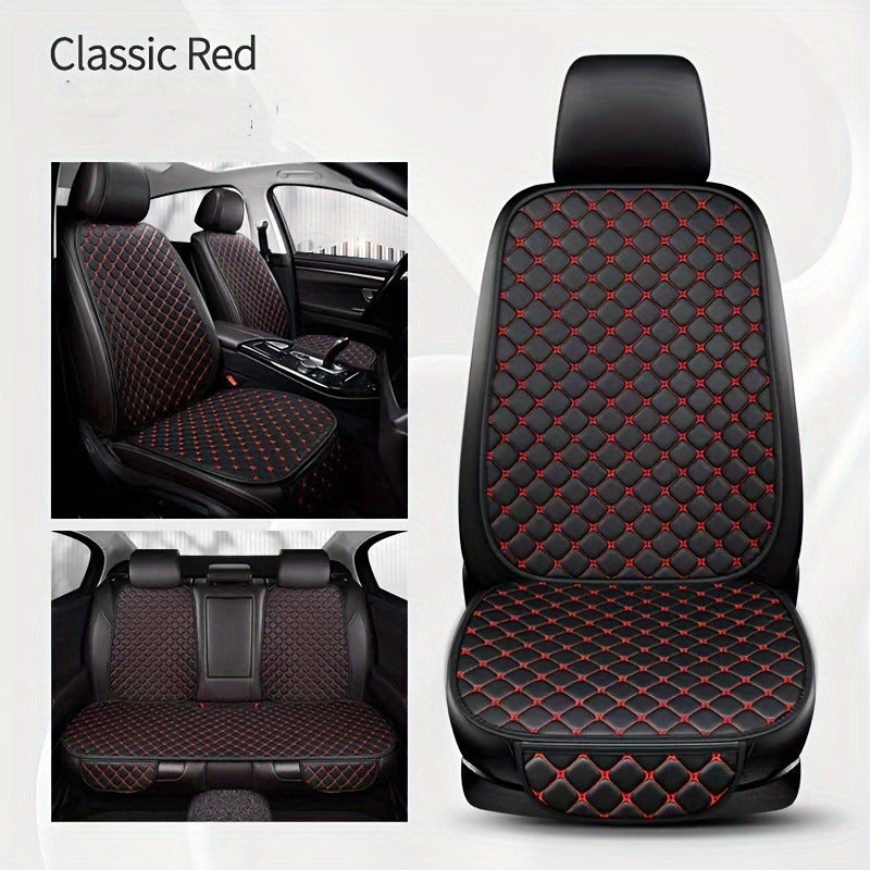 Luxury PU leather car seat cushion set with diamond embroidery, non-slip design for all seasons. Full set includes 7 pieces.