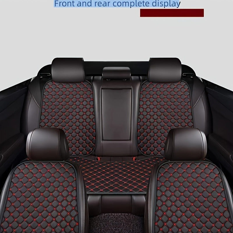 Luxury PU leather car seat cushion set with diamond embroidery, non-slip design for all seasons. Full set includes 7 pieces.