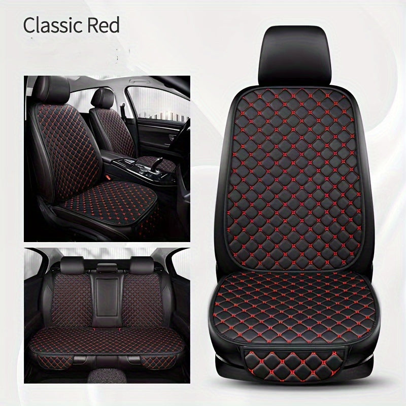 Luxury PU leather car seat cushion set with diamond embroidery, non-slip design for all seasons. Full set includes 7 pieces.