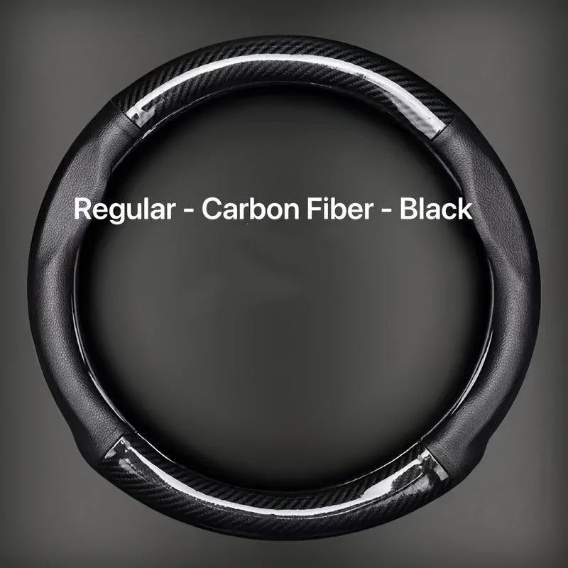 Breathable PU Leather Steering Wheel Cover with Carbon Fiber Pattern, Slip-Resistant Sport Grip, Fits Various Models for All Seasons