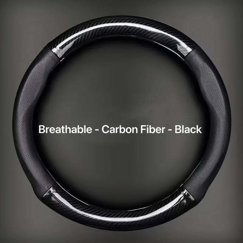 Breathable PU Leather Steering Wheel Cover with Carbon Fiber Pattern, Slip-Resistant Sport Grip, Fits Various Models for All Seasons