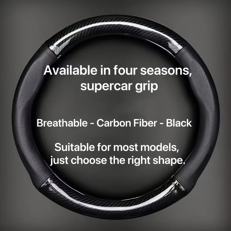 Breathable PU Leather Steering Wheel Cover with Carbon Fiber Pattern, Slip-Resistant Sport Grip, Fits Various Models for All Seasons