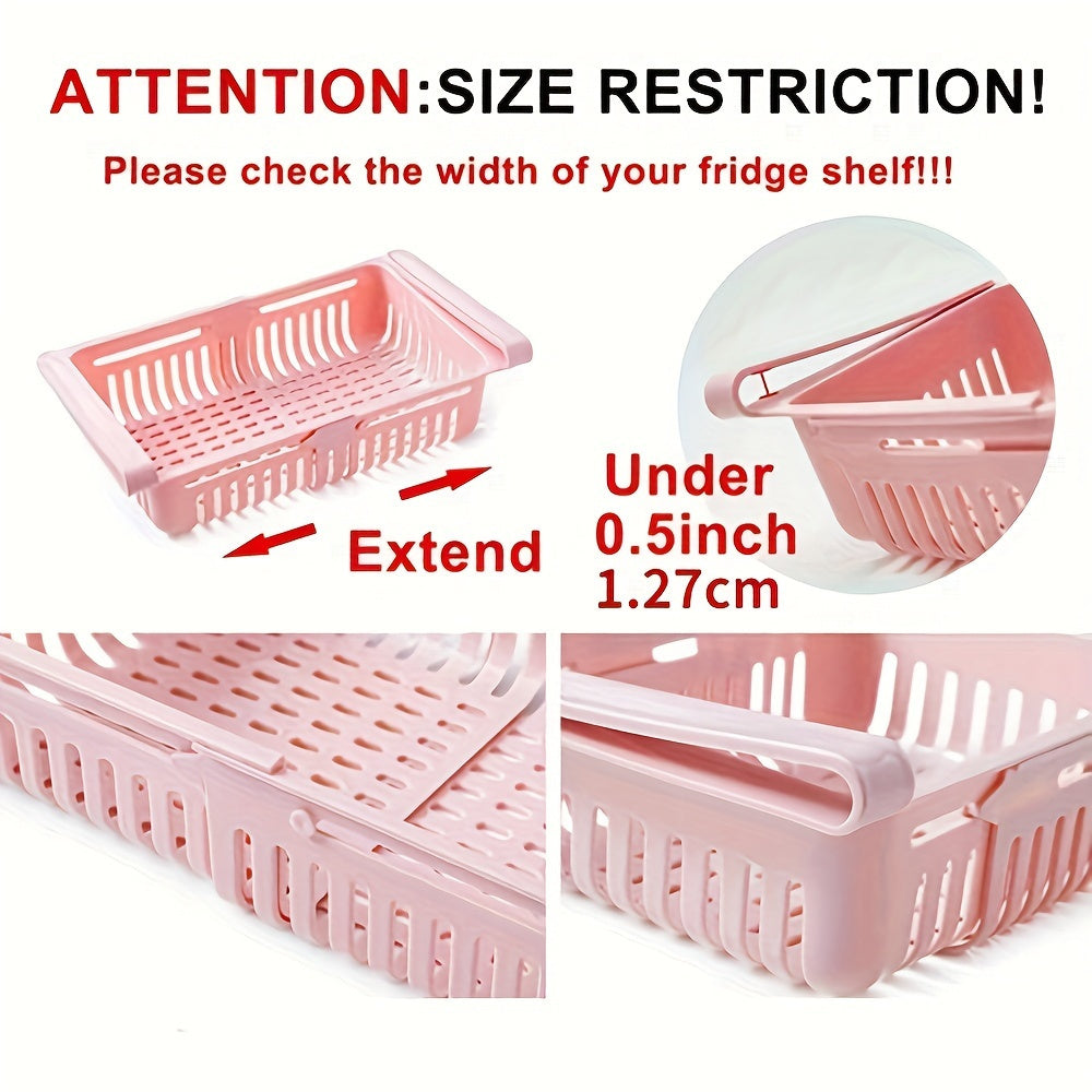 Get your hands on the 1pc Adjustable & Retractable Tiered Shelf Organizer designed specifically for refrigerators. This space-saving, multifunctional storage solution is made from durable plastic and is perfect for storing fruits, vegetables, and eggs.