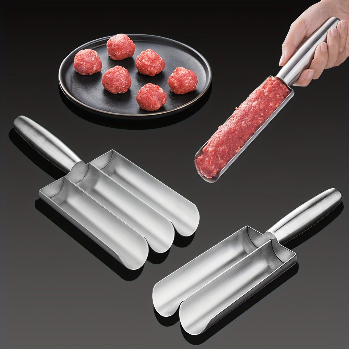 The Stainless Steel Meatball Maker is a convenient and easy-to-clean kitchen tool that shapes perfectly sized meatballs, fish balls, and rice balls. Perfect for both home cooking and restaurant use.