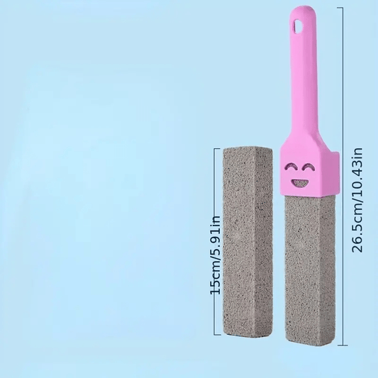 Long handle pumice stone toilet brush set includes 2 brushes, effectively removes lime scale and grime in hard-to-reach spots. Ideal for bathroom, pool and home cleaning. Convenient cordless design makes it a must-have tool for home maintenance.