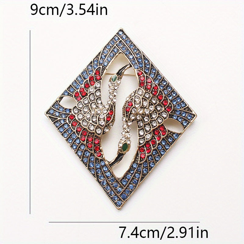 Chic Retro-Uslubidagi Crane va Phoenix Brosh - Porloq Rhinestone'lar bilan - Diqqatni tortadigan Noyob Dizayn, Kiyimlar yoki Sviterlar bilan Kiymak Uchun Ideal