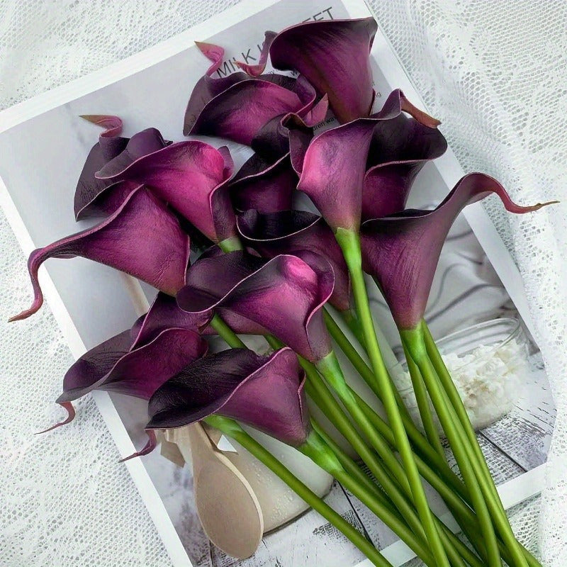 10pcs artificial calla lily bouquet - real touch flowers for weddings, parties, and home decor.