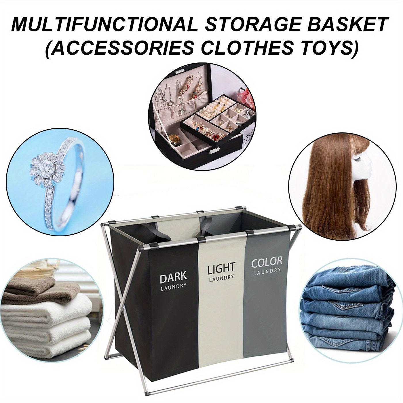 Large 3-Compartment Laundry Hamper with Durable Aluminum Frame and Stylish Foldable Design - Includes 3 Liners for Bathroom, Bedroom, and Home Organization