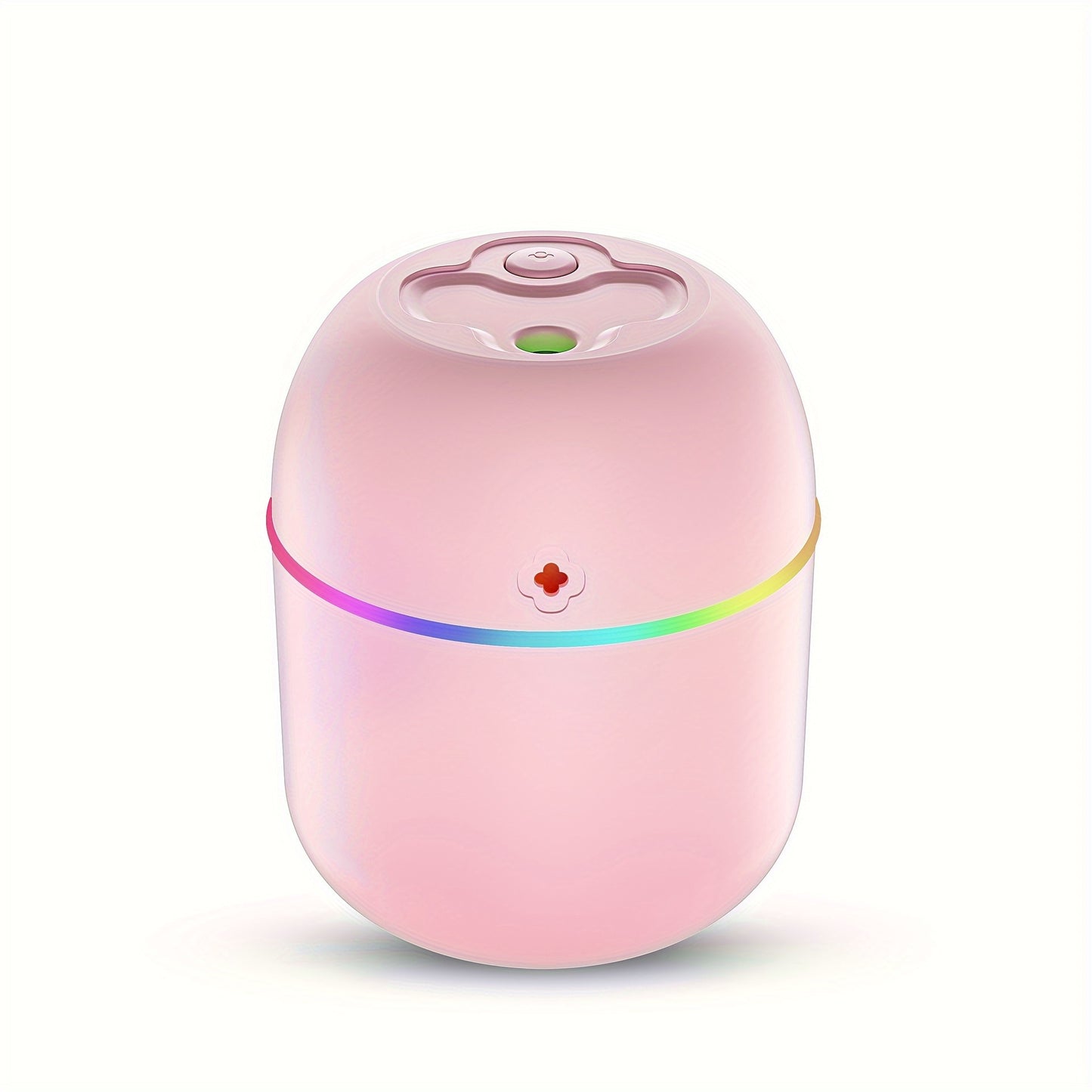 USB humidifier suitable for various spaces, including bedroom, living room, desk, and car, with an aromaRelax feature and colorful atmosphere light.