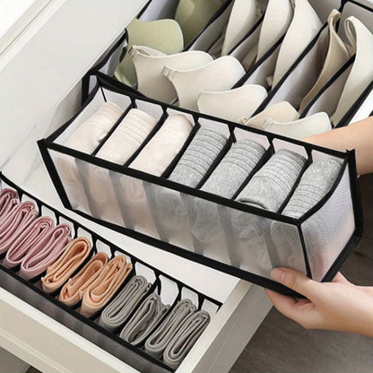 Set of 3 fabric underwear organizers, perfect for separating bras and panties in your drawers. Keep your wardrobe neat and tidy with this multi-compartment drawer divider. A great solution for storing clothes in your home.