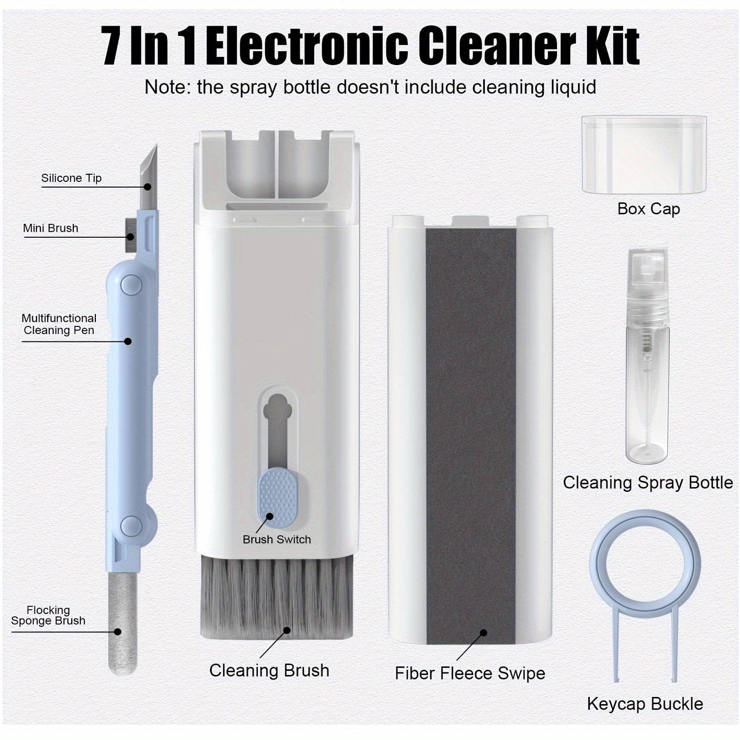 Multifunctional cleaning set for keyboards, earphones, mobile screens, and keycaps.