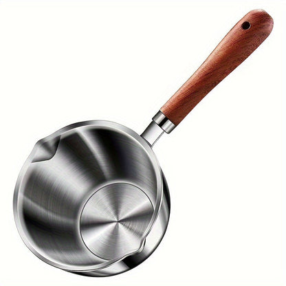 This Stainless Steel Mini Skillet features a Wooden Handle, making it ideal for Hot Oil & Food Prep. Perfect for use in Home Kitchens & Restaurants alike.