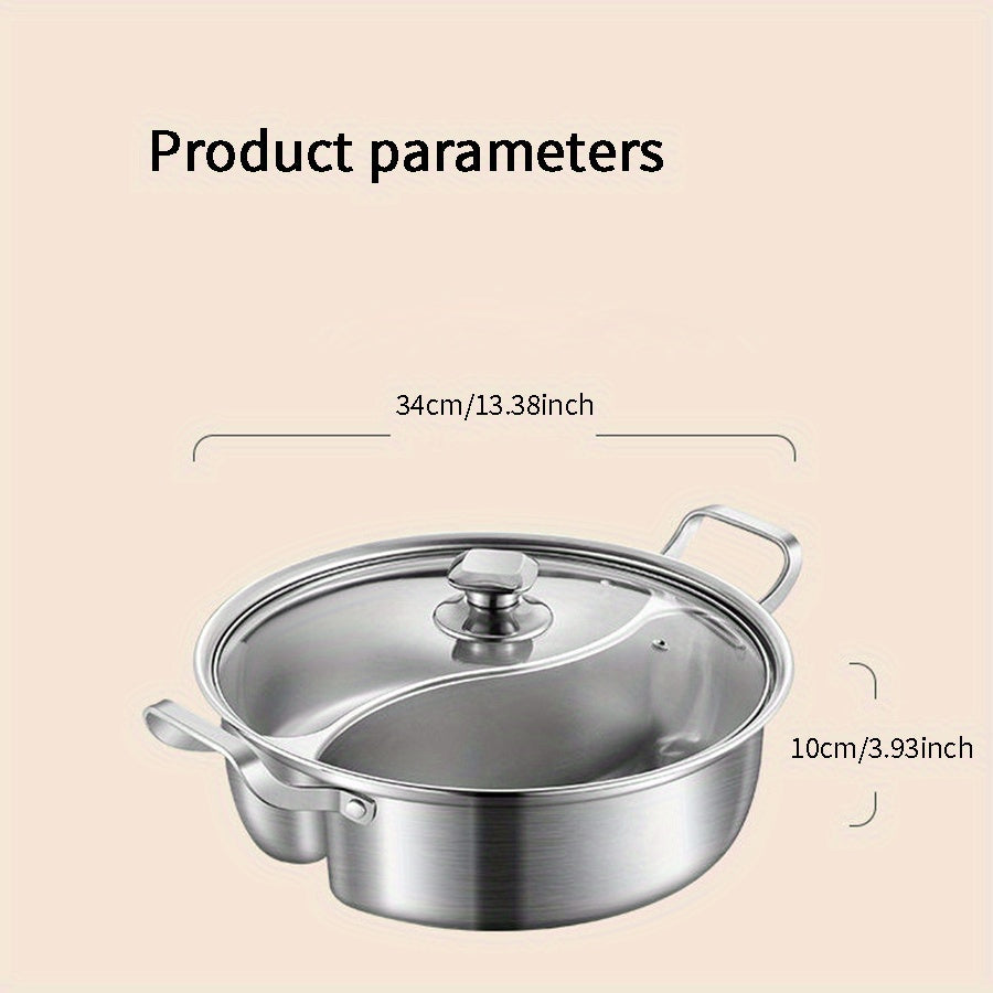 No power needed for this dishwasher-safe Stainless Steel Dual Compartment Shabu Shabu Pot. Its 1-piece detachable design, induction compatibility, and 304 thickened household divided hot pot make it a convenient choice for hot pot lovers.