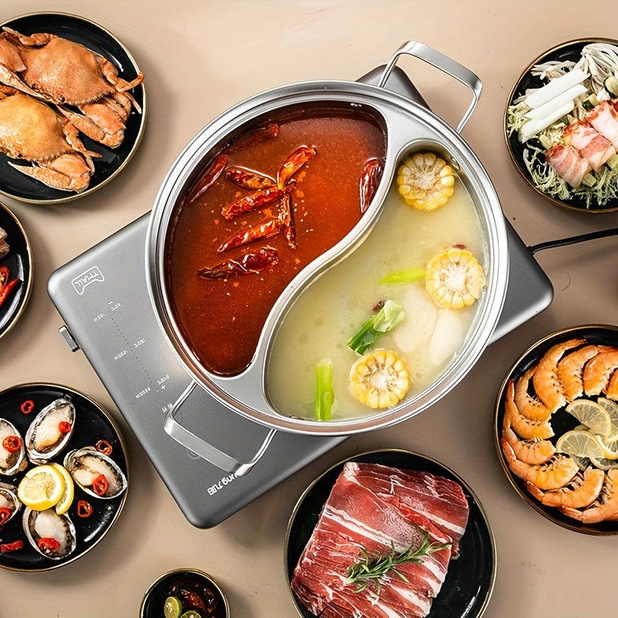 No power needed for this dishwasher-safe Stainless Steel Dual Compartment Shabu Shabu Pot. Its 1-piece detachable design, induction compatibility, and 304 thickened household divided hot pot make it a convenient choice for hot pot lovers.