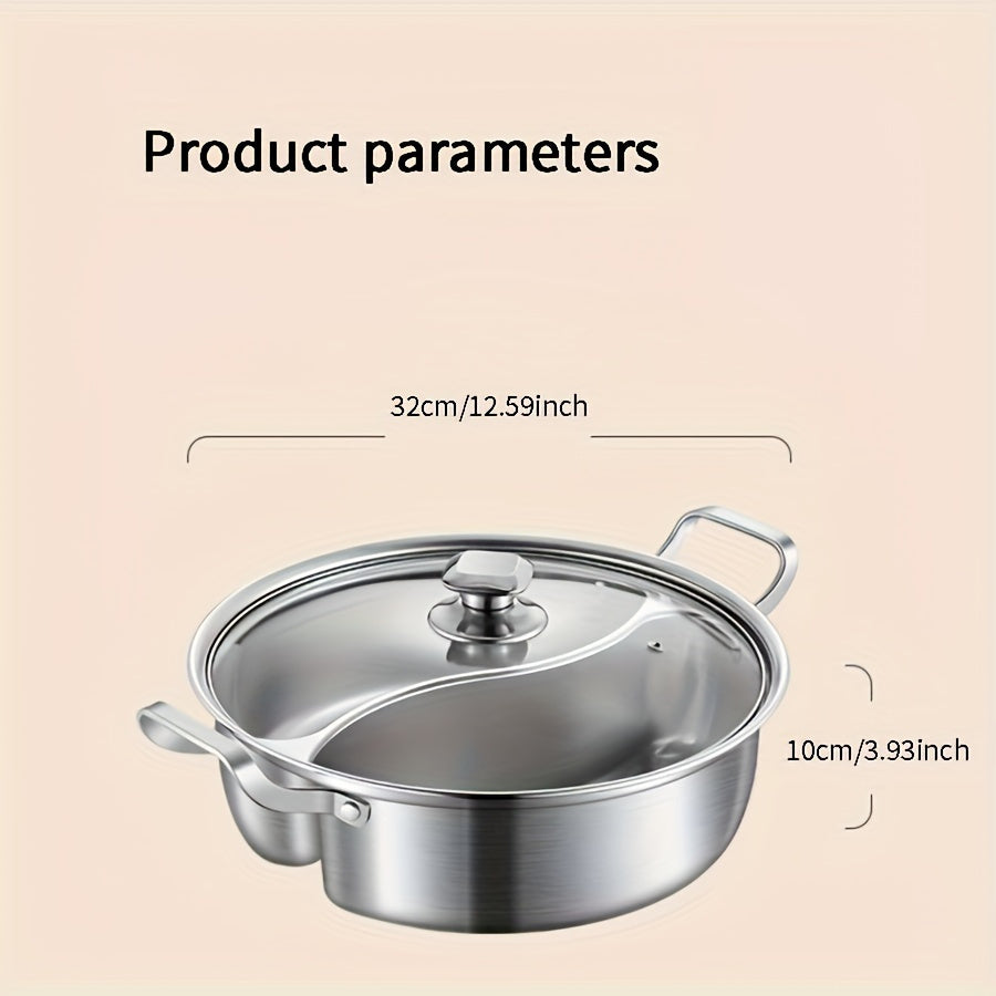 No power needed for this dishwasher-safe Stainless Steel Dual Compartment Shabu Shabu Pot. Its 1-piece detachable design, induction compatibility, and 304 thickened household divided hot pot make it a convenient choice for hot pot lovers.