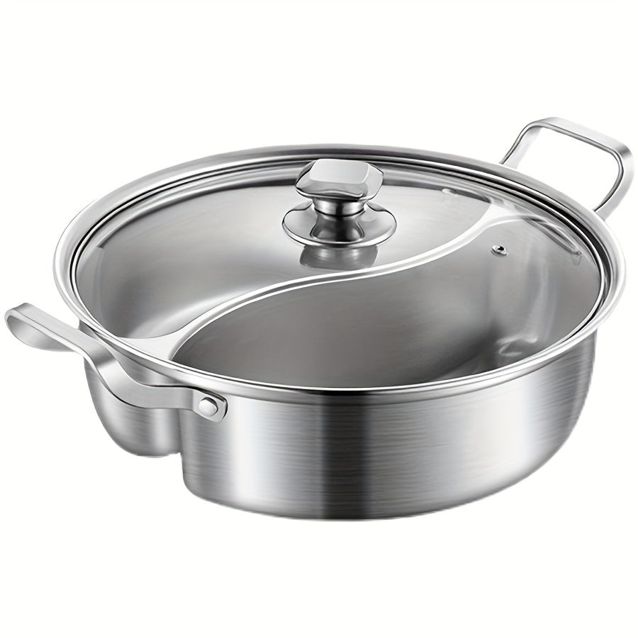 No power needed for this dishwasher-safe Stainless Steel Dual Compartment Shabu Shabu Pot. Its 1-piece detachable design, induction compatibility, and 304 thickened household divided hot pot make it a convenient choice for hot pot lovers.