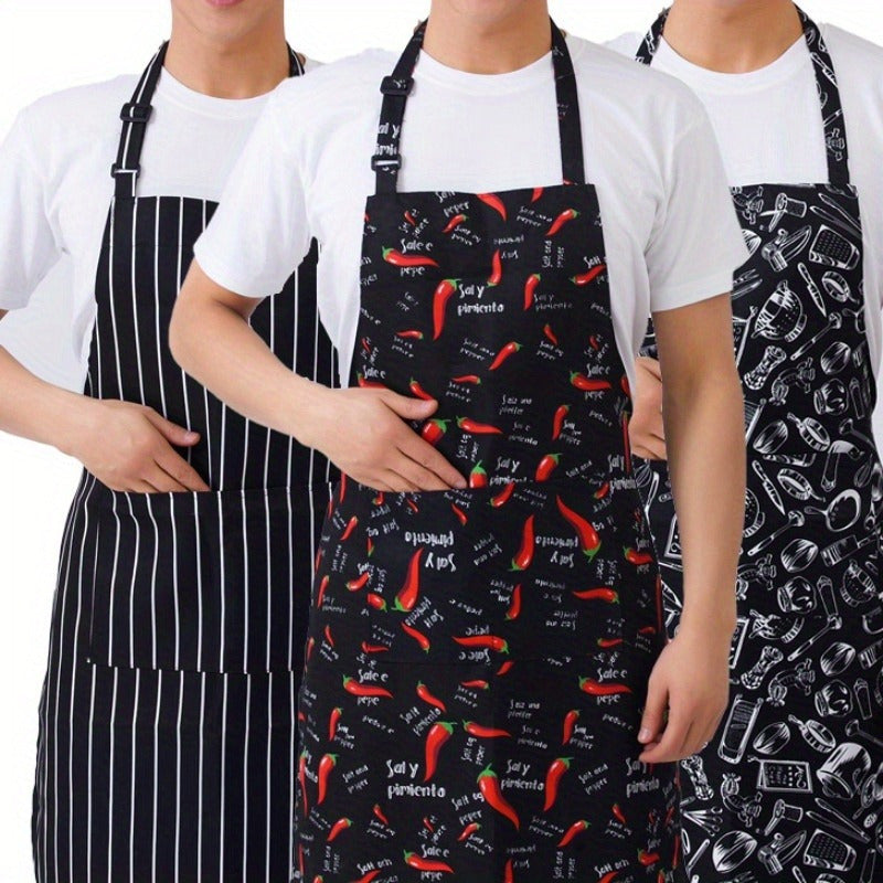 One piece of a striped chef apron designed for hotel and restaurant kitchen chef work. This apron is ideal for coffee shops, with a long neck hanging design to prevent stains and keep kitchen supplies clean.